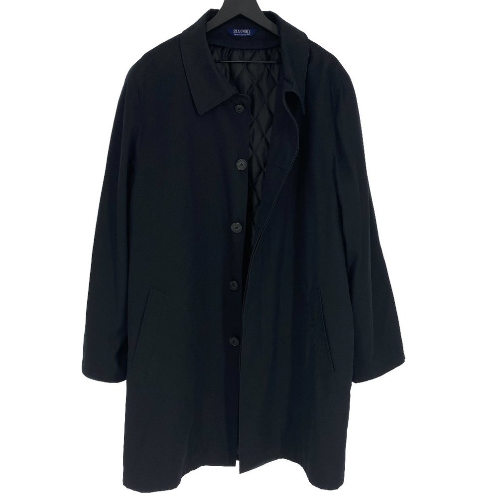 STAFFORD Removable Quilted Interliner Black Cotton Blend Dress Coat Size XL
